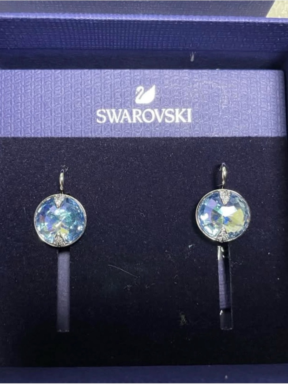 Swarovski Iridescent Round Crystal Drop Earrings - Blue-Green Glow